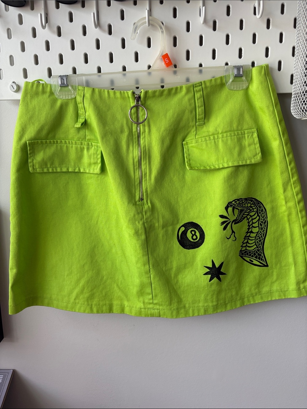 Neon Lime Printed Mini Skirt with Front Zip
